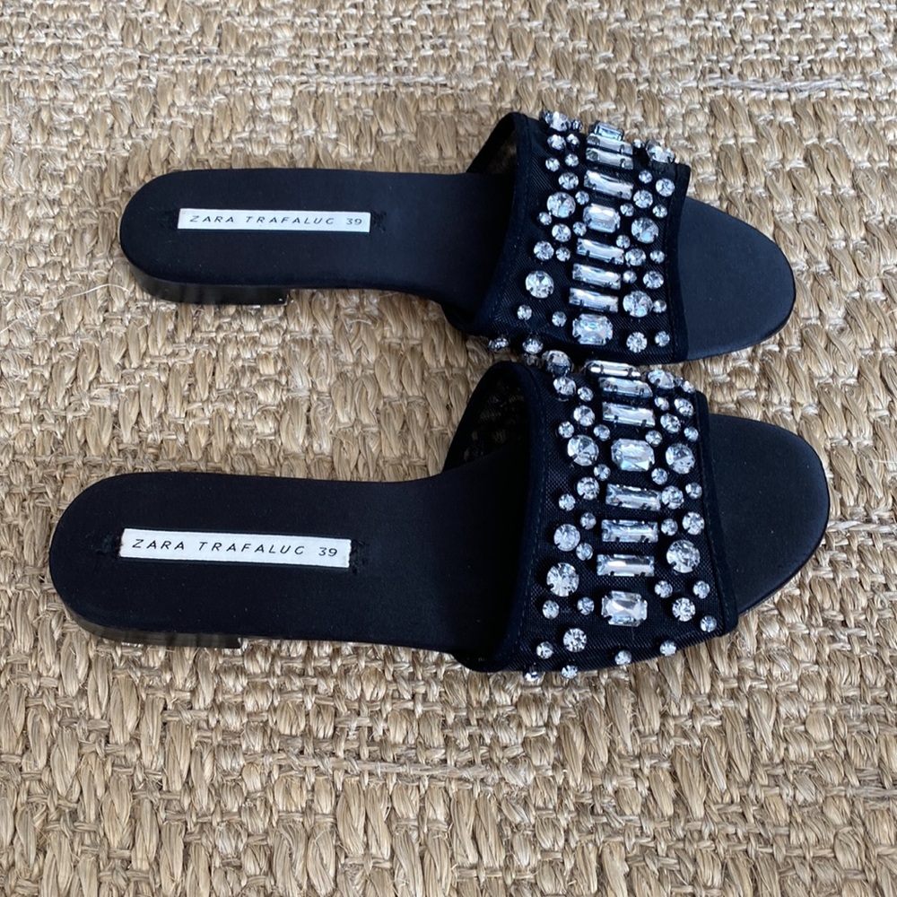 Black sandals with rhinestones from Zara. size 39